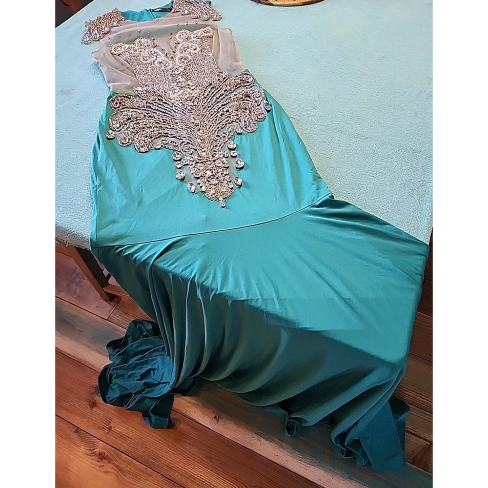 Alglist Emerald Green Rhinestone Evening Gown Large - Picture 2 of 10